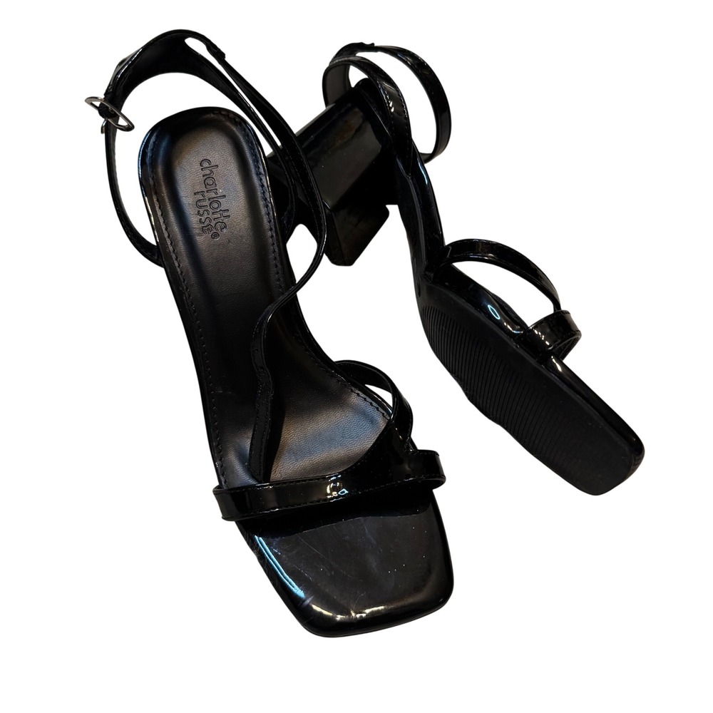 NWT Charlotte Russe‎ Faux Leather Strappy Square Toe Block Heel Sandal Black 7